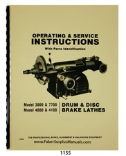 Ammco Brake Lathe 3000, 7700, 4000, 4100 Operating, Service, Parts Manual #1155