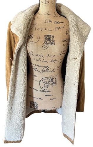 Cooper Vtg Genuine Leather Sherpa Lined Jacket Coat Size 38 S/M Beige Natural US - Picture 5 of 14