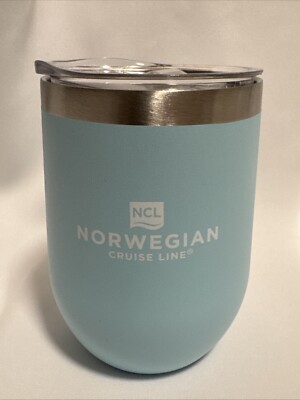 NCL Norwegian Cruise Line BLUE hot cold tumbler covered Mug/Cup UNUSED