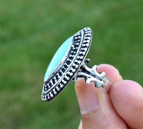 Handgefertigter afghanischer Kuchi-Ring Stammesblau türkisfarbener Schmuck böhmisch ethnisch Boho - Bild 5 von 5