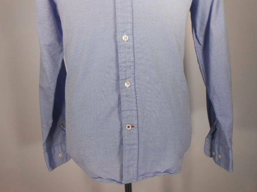 Hermosa Camisa Para Hombre Mediana Tommy Hilfiger Años 100 2 Capas Azul Manga Larga Botones Foto 3 de 4