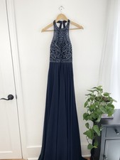 Colors Dress Navy Blue Beaded Open Back Floor Length Prom Dress Gown Size 2 New 