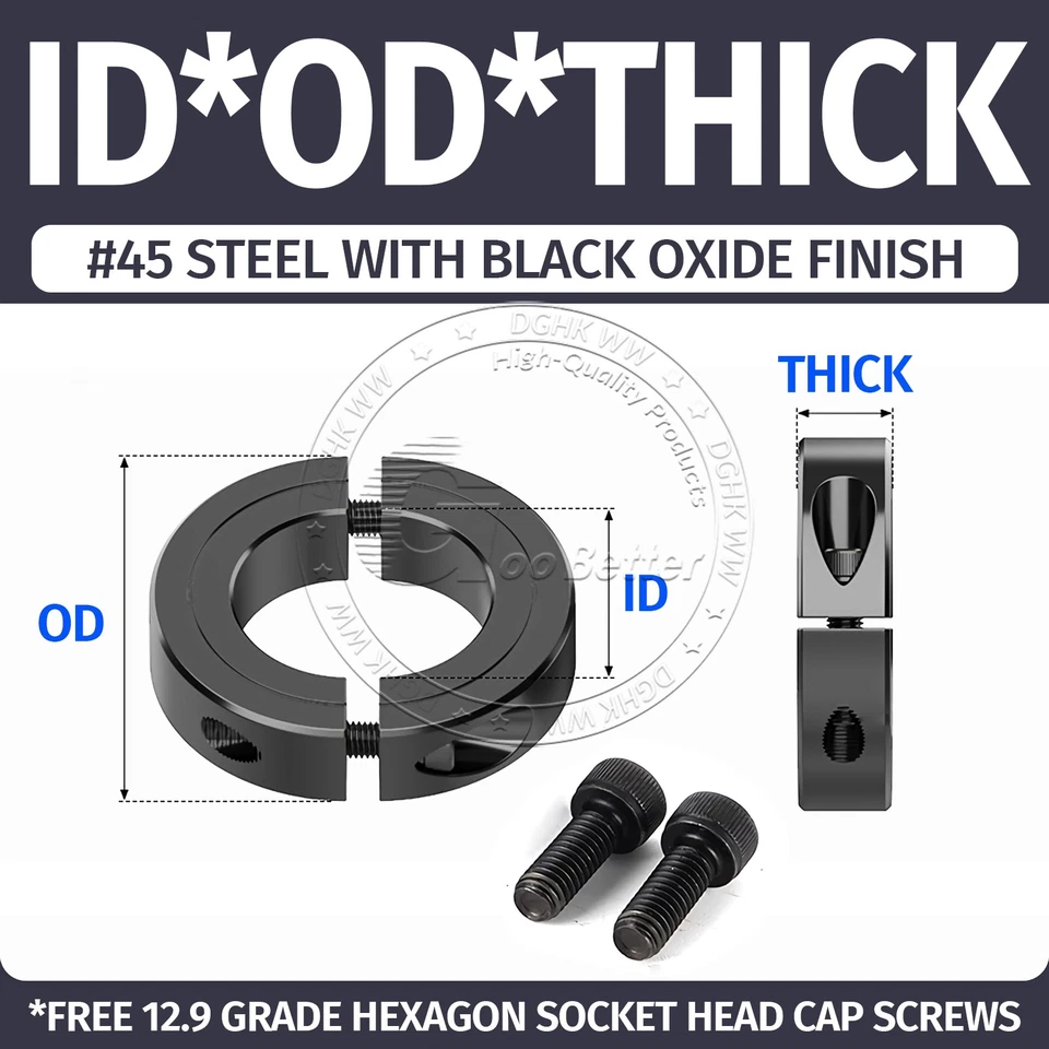 6mm-150mm BORE DOUBLE SPLIT STEEL NEW CLAMPING SHAFT COLLAR BLACK OXIDE - Image 2 of 4