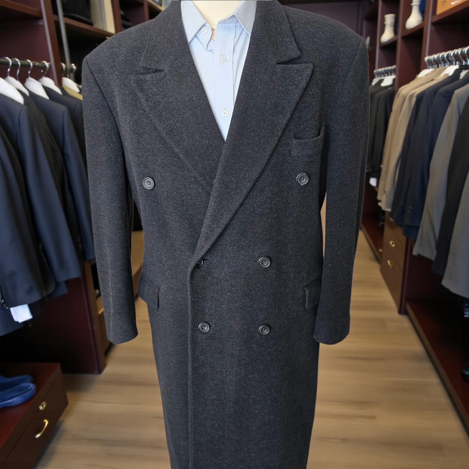 Vintage Yves St. Laurent Double Breasted Overcoat 46R 56 IT Wool Cashmere