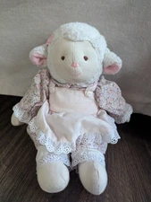 Vintage Russ Plush Lamb Sheep Floral Dress Pink Apron Rose Cloth Body Toy 10"