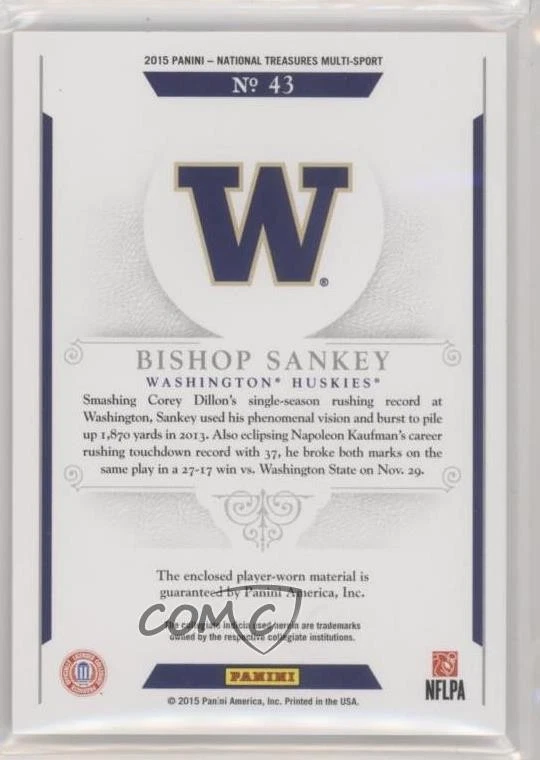 2015 Panini National Treasures College Materials /99 Bishop Sankey #43 - Image 2 of 2