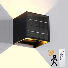 LANFU Solar Powered Motion Sensor Square Outdoor Wall Lights,Black Modern Up and