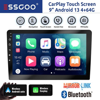 9'' 4+64G Android13 CarPlay Bluetooth Car Stereo Radio Steering Wheel Control USB