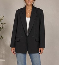Zara Womens Black Double Breasted Blazer Jacket Tailored Oversized Size S Office