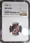 NGC MS-64 BN 1908 Indian Head Cent, Beautifully Toned specimen!