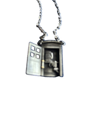 Telephone Booth Pewter Door Opens Necklace  