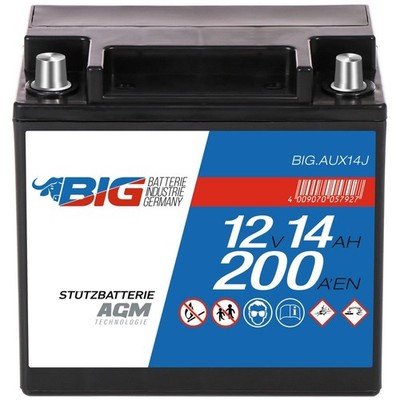 BIG AUX14-J Premium Stützbatterie AGM 12V 14Ah 200A/EN Back-Up Starterbatterie