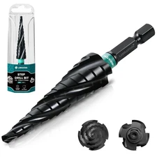 LIBRATON Four Spiral Flute Step Drill Bit, M35 Cobalt Unibit Step Drill Bit S...