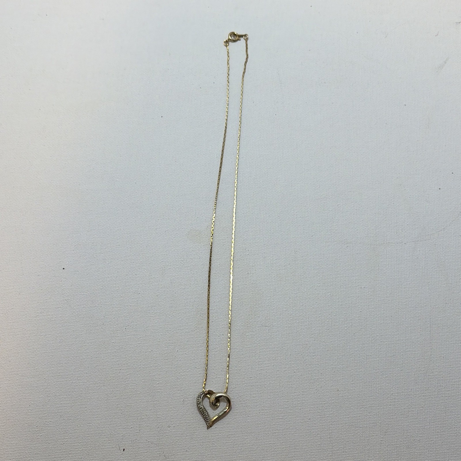 10K Yellow Gold Heart Charm Pendant Necklace Pavé CZ Spring Ring 18 in