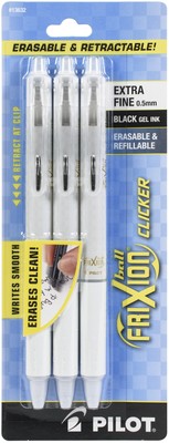 Pilot FriXion Clicker Extra Fine Point Erasable Pens 3/Pkg-Black FRX13632