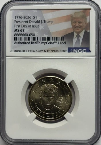 1776 2026 $1 Donald J Trump 250th NGC ms67 First Day Of Issue Dual Date Trump Lb - product listing photo