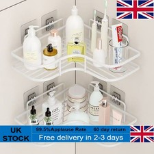 2X White Bathroom Kitchen Shower Shelf Caddy Wall Mounted Storage Suction Basket