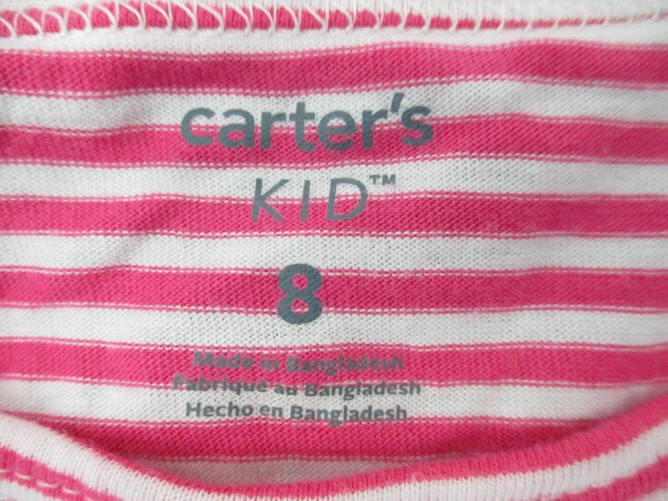 Carters 女孩连衣裙粉色和白色条纹长袖 8 码学院风针织休闲 — 第 3/4 张图片
