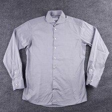 Eton Shirt Mens 16 41 34/35 Blue Micro Polka Dot Slim Dress Button Up Cotton
