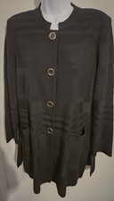 Misook Jacket Cardigan Sz M Multi Stitch Button Front Black