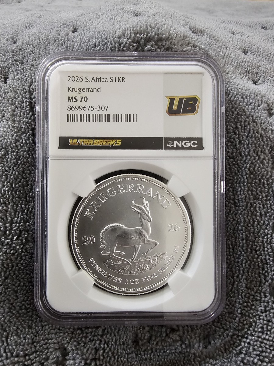 2026 SOUTH AFRICA SILVER KRUGERRAND NGC MS70 ULTRA BREAKS LABEL 1