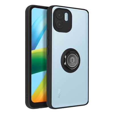 Xiaomi Redmi A1 / A2 Case Bi-material Metallic Ring Video Stand Black