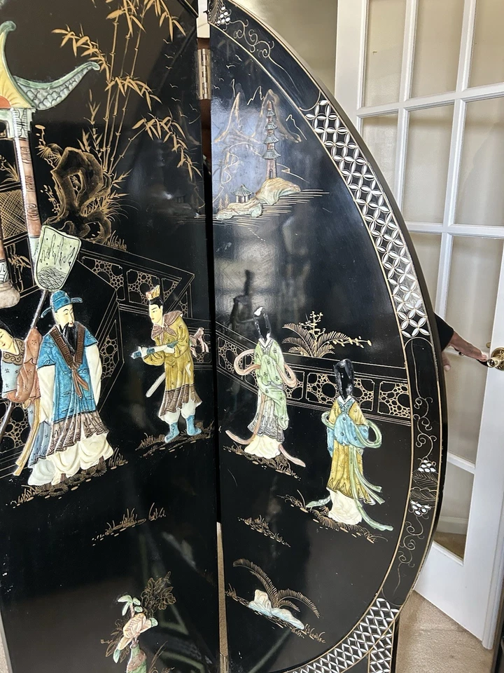 Divisor de habitación asiático de madera de 4 paneles - ¡¡¡SOLO RECOGIDA EN EL ÁREA DE Chicago!!!! Foto 4 de 4