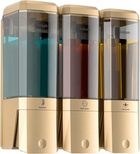3 Chamber Wall Mounted Shower Dispenser Gold Finish Large Capacity