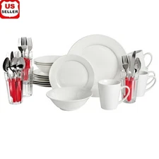 32-Piece Dinnerware Set Service 4 Porcelain Bowls Plates Mugs Tumblers Flatware
