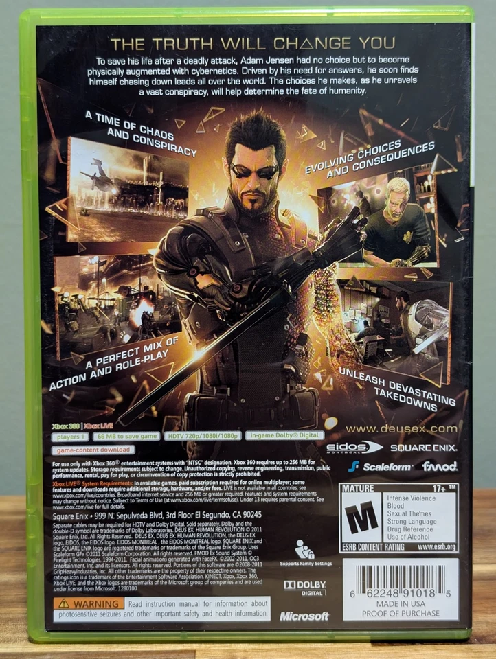 Deus Ex: Human Revolution (Microsoft Xbox 360) CIB - Tested - Near Mint Disc! - Image 3 of 4