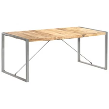Dining Table Brown and Grey Solid Rough Mango Wood, Steel