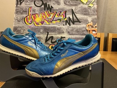 Puma Roma 68 Herren Sneaker Leder Blau/Gold OG Retro Rare UK 9,5   