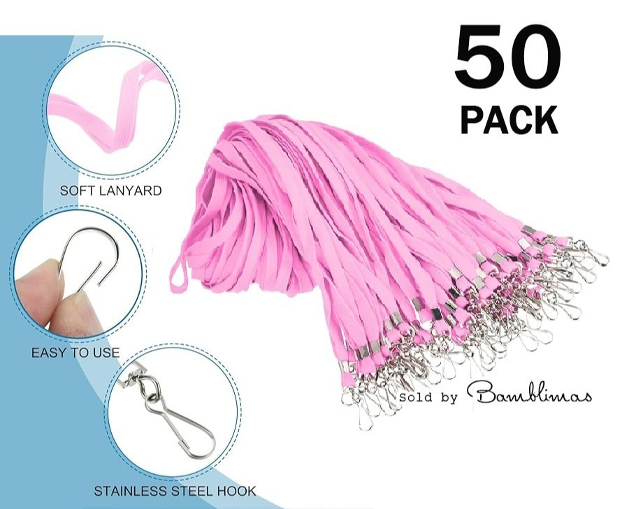 50 Pack Pink Lanyards 47cm Bulk Teacher ID Badge Card Holder Key Cruise Lanyards