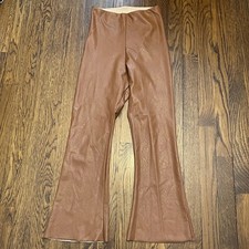 Commando Faux Leather Flare Crop Pants Size Med Caramel Brown Slimmin Stretch