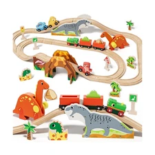 Lehoo Castle Wooden Train Set, Dinosaur Wooden Train Track Set, Woo... Fast Ship