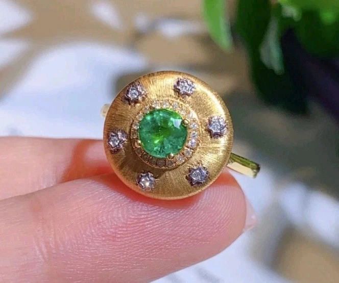 Anillo Esmeralda Zambia Certificado Oro Amarillo Sólido 14k Anillo Esmeralda Anillo Oro Foto 2 de 4