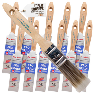 12PK 1'' Flat House Wall,Trim Paint Brush Set Home Exterior or Interior Brush