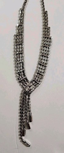 Vintage Dangle Necklace & Earrings White Rhinestones - Picture 9 of 14