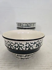 3 Tienshan Country Crock Green Sponge 6" x 3.5" Cereal Soup Bowl FREE SHIPPING