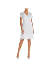 AQUA CURVE Womens Neck And Hem Lined Short Sleeve Above The Knee Sheath Dress