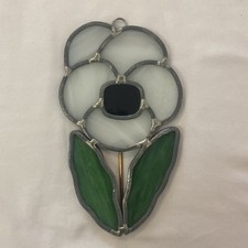 Handmade Stained Glass Window Hanging White Flower 6  