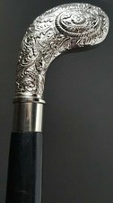 Sterling Silver Brass Engraved Handle Wooden Walking Stick Cane 36" Antique Gift