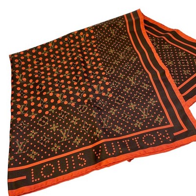 Louis Vuitton オレンジ スカーフ LOUIS VUITTON Vintage LV Logo Monogram Perfo Scarf Wrap Dot Brown