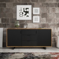 Sideboard 140cm Grooved Doors Black Handles Modern Storage Cabinet TERRANO