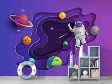 3D Paper Cutout Space Planet Astronaut Wall Murals Wallpaper Murals Wall Sticker
