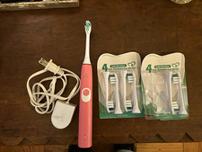 Pink/White Electric Toothbrush HYT32 w/ Charger Cable 8 Soft Bristle Heads