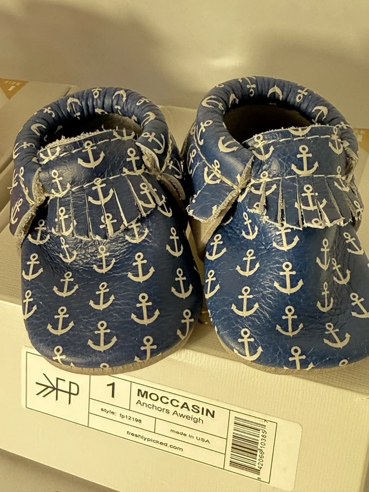 Лот из 2 пар свежесобранных кожаных мокасин детский размер 1 розовый жевательная резинка якорь - Изображение 4 из 4