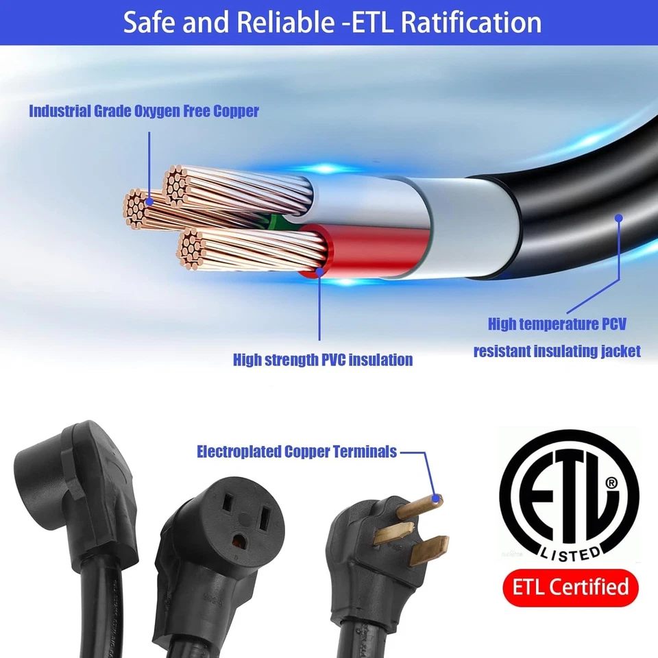 Cable divisor 50A NEMA 6-50P Y, 3 FT 6AWG 240V, 2x6-50R para soldadora secadora EV autocaravana Foto 4 de 4