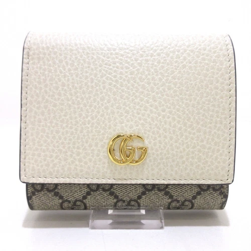 Authentique portefeuille moyen GUCCI GG Marmont GG Supreme / bicolore 598587 beige crème