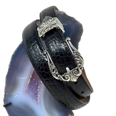 Vintage 90’s Brighton Black Leather Croc-Pattern Belt with Silver Buckle s-l400.jpg main image 4